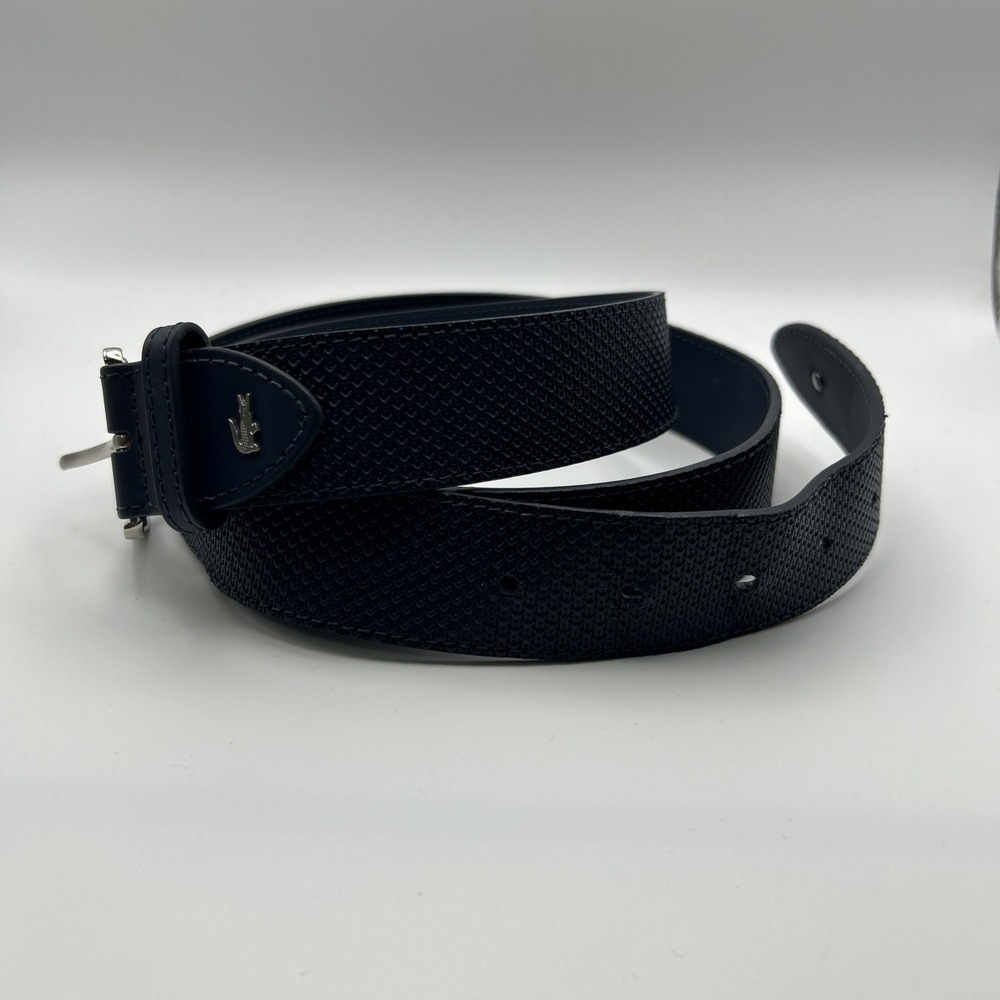 Lacoste‎ Matte Buckle Pique Embossed Leather Belt RC4005 110/44 Mens Noir